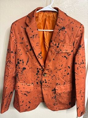 Men's Orange Paint-Splatter Blazer